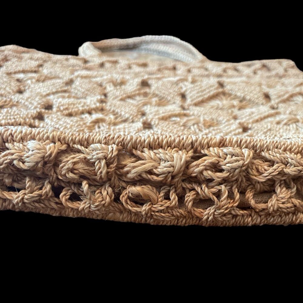 Macame Jute Boho Organic Lined Textured Handles Bag Vintage - Picture 6 of 9